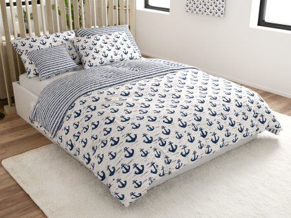 Modro-bílé polybavlněné povlečení NAVYSTA s námořním motivem