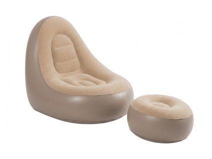 Nafukovací křeslo s taburetem RESTIO 86x88 cm béžové pro pohodlný relax na terase i zahradě