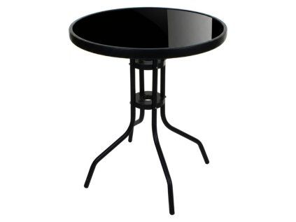 Kulatý zahradní stůl se skleněnou deskou ISLAND BLACK 60 cm, černý moderní design