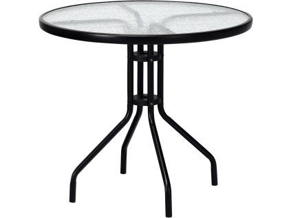 Kulatý zahradní stůl se skleněnou deskou ISLAND 90 cm černý na terasu